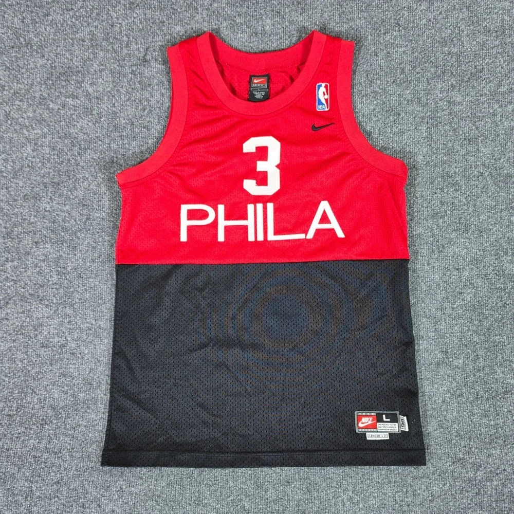Nike Kids Allen Iverson Philadelphia 76ers Jersey Red Black Size L 3 PHILA NBA